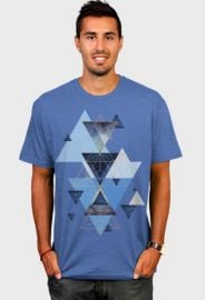  jaggedhues Geometric Triangles in Blue and Rose Gold T-Shirt on Blue at Design by Humans